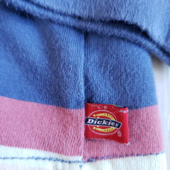 Dickies T Shirt Womens 1X Red Blue Striped Embroidered Retro Long Baby Tee - Picture 5 of 10